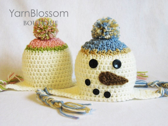 hat earflap crochet pattern PATTERN newborn Earflap from (5 CROCHET Snowman 10 included Hat sizes