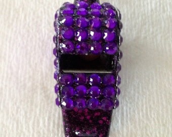 Purple Rhinestone Covered Whistle Necklace