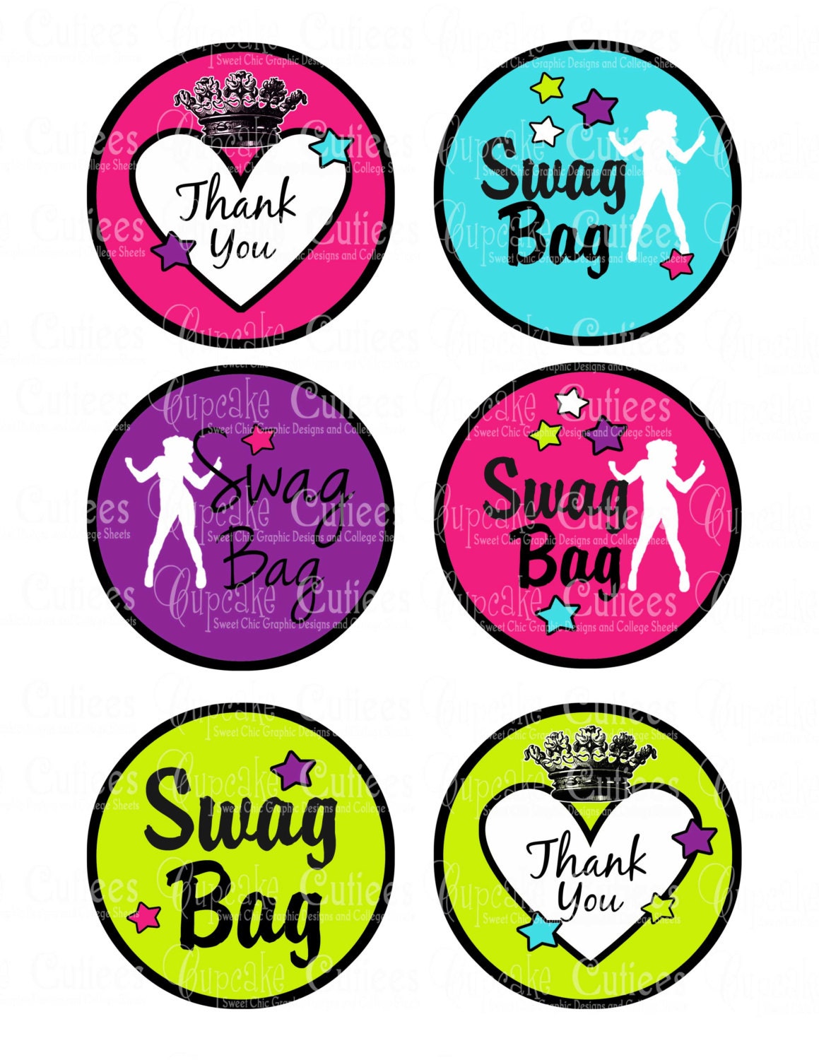 Dance Star Swag Bag Tags Digital Large by CupcakeCutieesParty