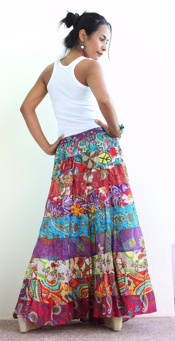 Long Patchwork Maxi skirt : Boho Patchwork Collection by Nuichan