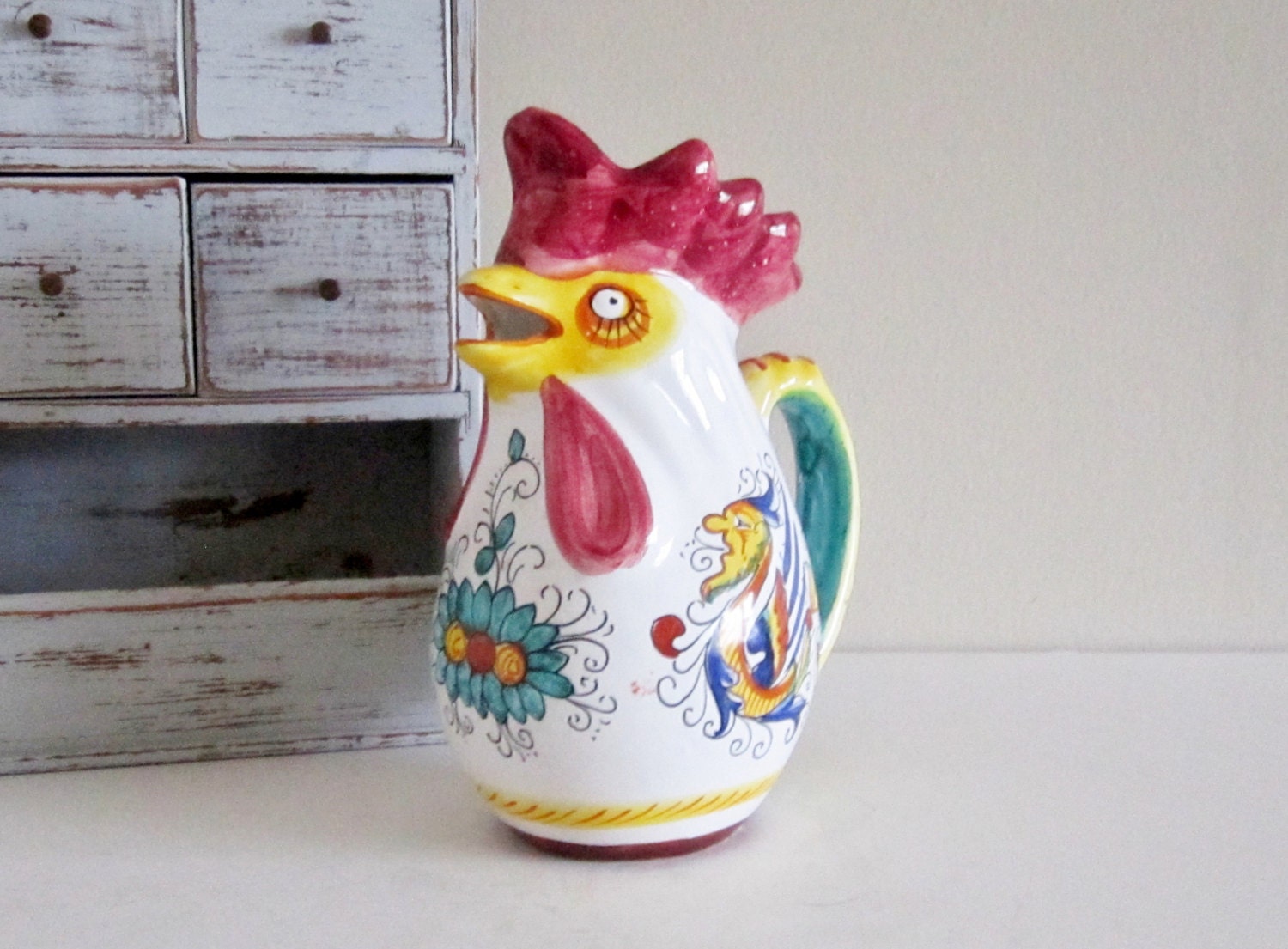 Rooster Water Pitcher Handpainted Italian by cozycottagechic