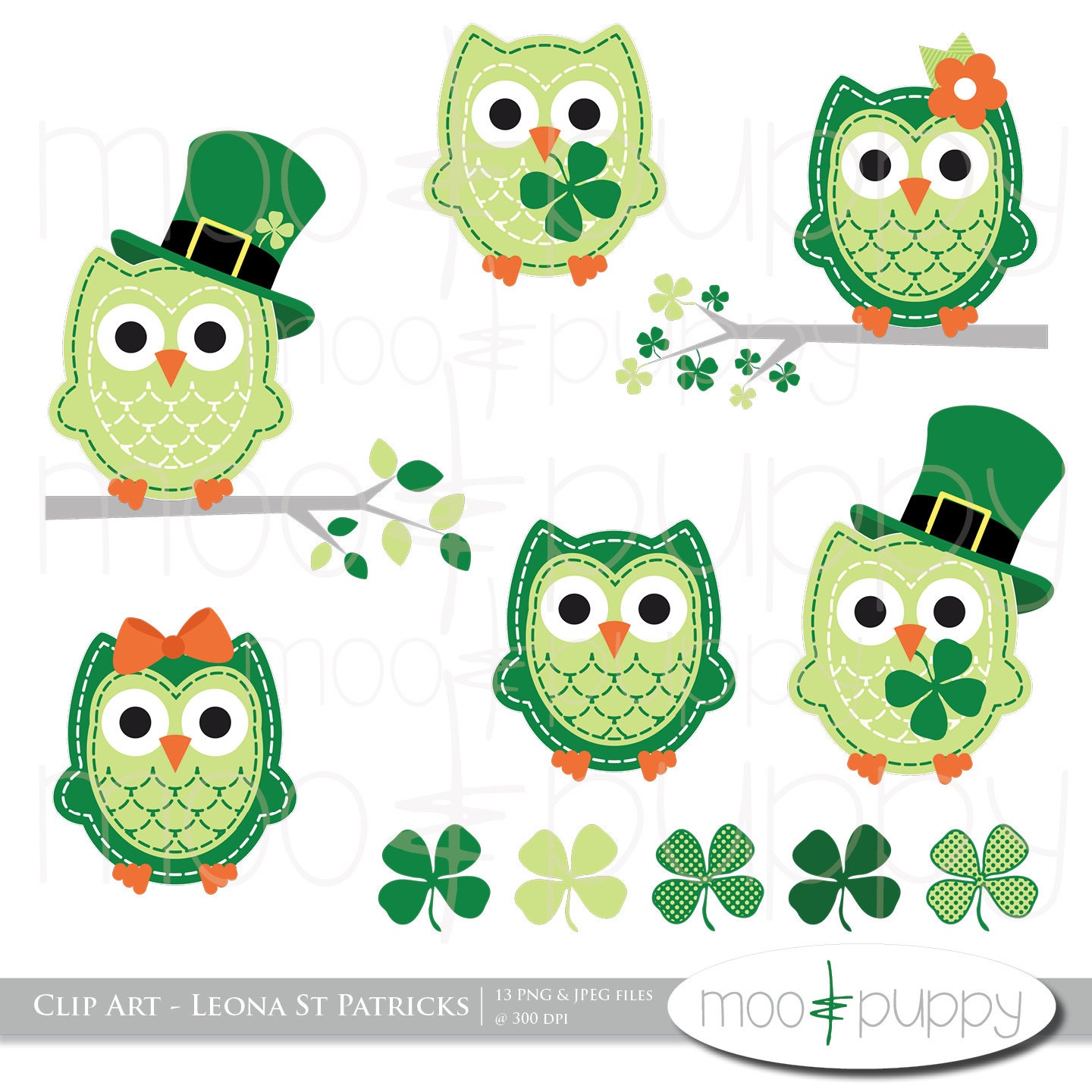 Owl Clip Art Leona St Patricks INSTANT DOWNLOAD by mooandpuppy