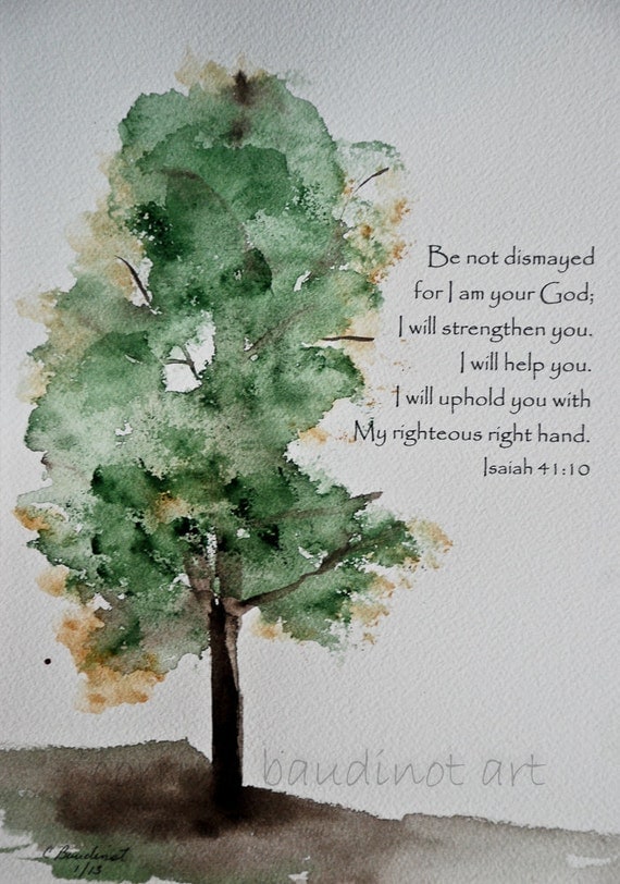 Watercolor painting of Old Oak Tree with Bible verse by ssbaud