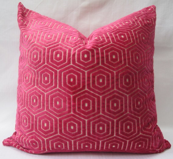 20 Square FUSCHIA Pink CUT VELVET Square Cushion Cover