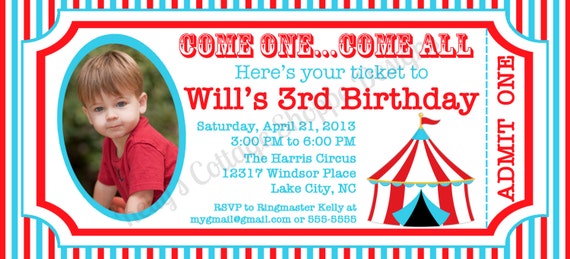 Circus Ticket Photo Invitation... Custom, Printable, Digital Il_570xn