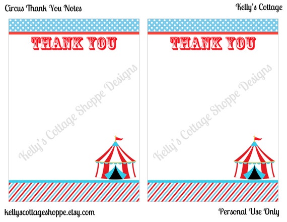 Instant Download Circus Birthday Party Thank You Notes (5x7) Il_570xn