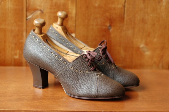 vintage 1930s shoes / 30s brown leather oxfords / size 5.5