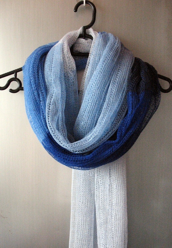 Linen Scarf Shawl Wrap Stole azure cornflower blue - Multicolored, Light, Transparent