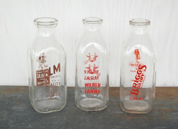 Vintage Glass Milk Bottles Assorted Quart Sized Set by cheryl12108