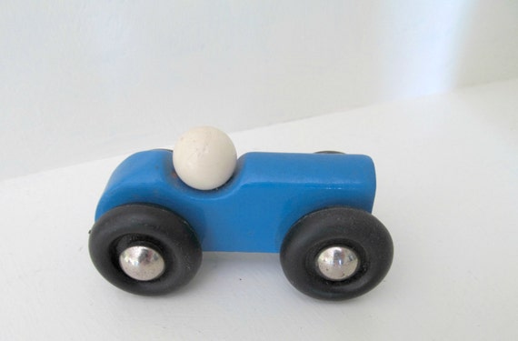 Vintage Vilac Wooden Toy Car Made in France 1980s Blue