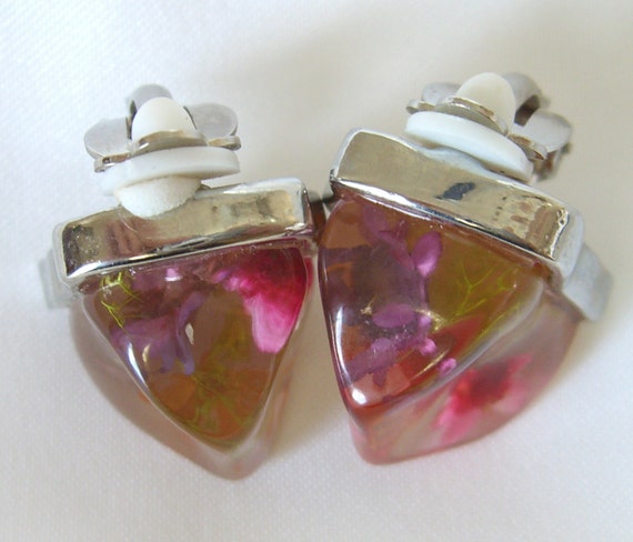 Vintage Lucite Earrings Boho Ice Cubes 1960s Jewelry Dried