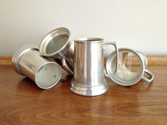 metal beer mug with glass bottom