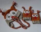 Knit OWL  Hat & Leg Warmers, Newborn Hat,  Animal hat , Photo Prop,  Photograhy Prop Set /  Legwarmers and OWL  Hat baby set