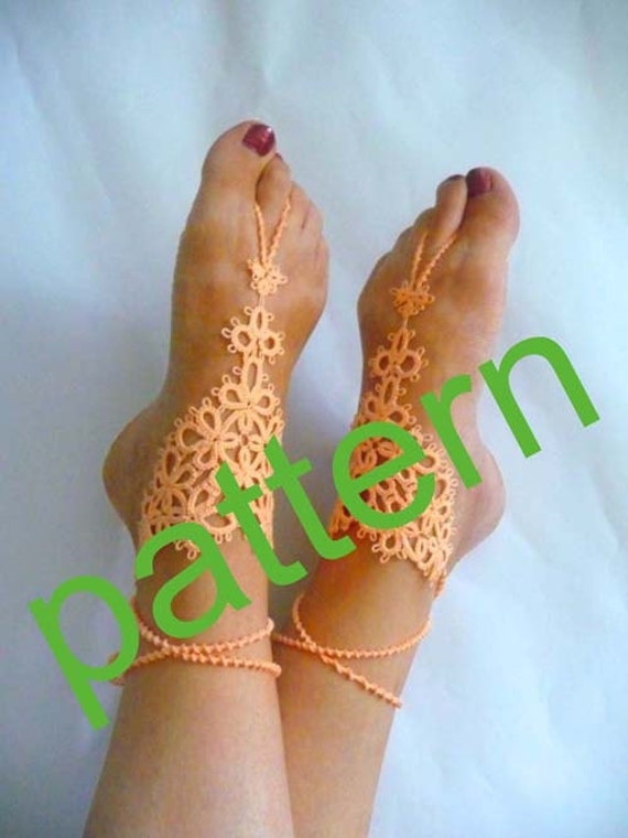Tatting barefoot sandals pattern . PDF pattern. Tatting pattern.