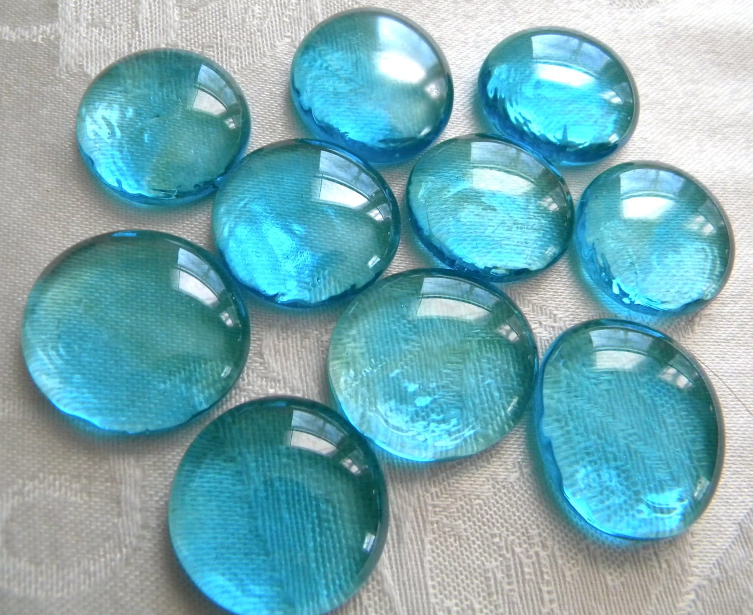 10 LARGE Glass Gems Aqua Half Marbles