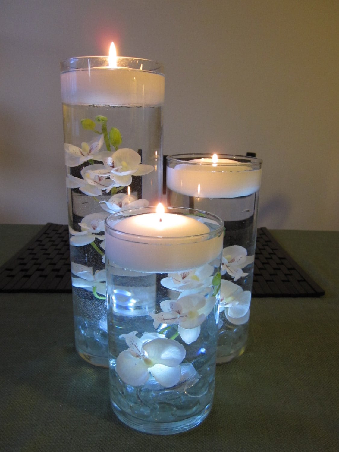 White Orchid Floating Candle Wedding Centerpiece Decor