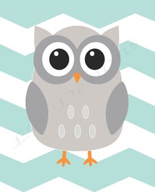 Owl+Stencil+Girls'+Room Aqua and Gray Owl Nursery Print, Wo odland Nursery Decor, Gender ...