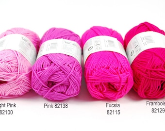 SALE - 4 Pink Skeins of Cotton Yarn - Capri by Katia