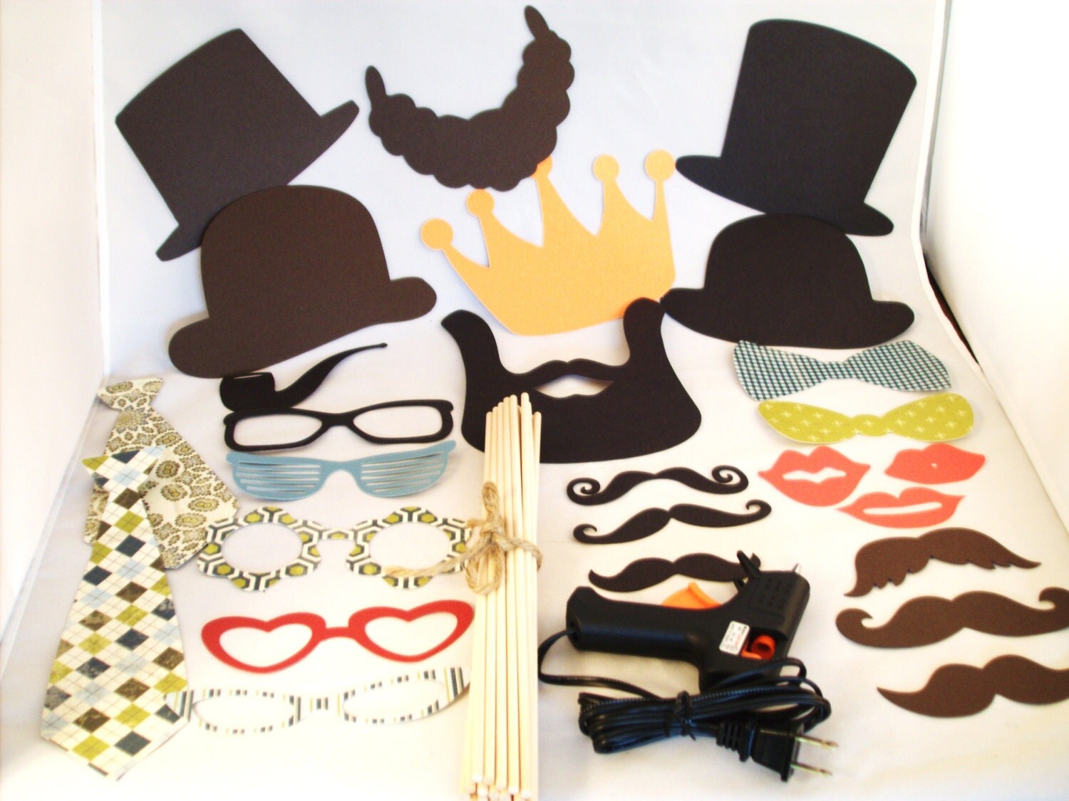 26 Piece Photo Props for DIY Events DIY - With Glue Gun Sticks Beard Photo Prop Mustache Photobooth Wedding Props