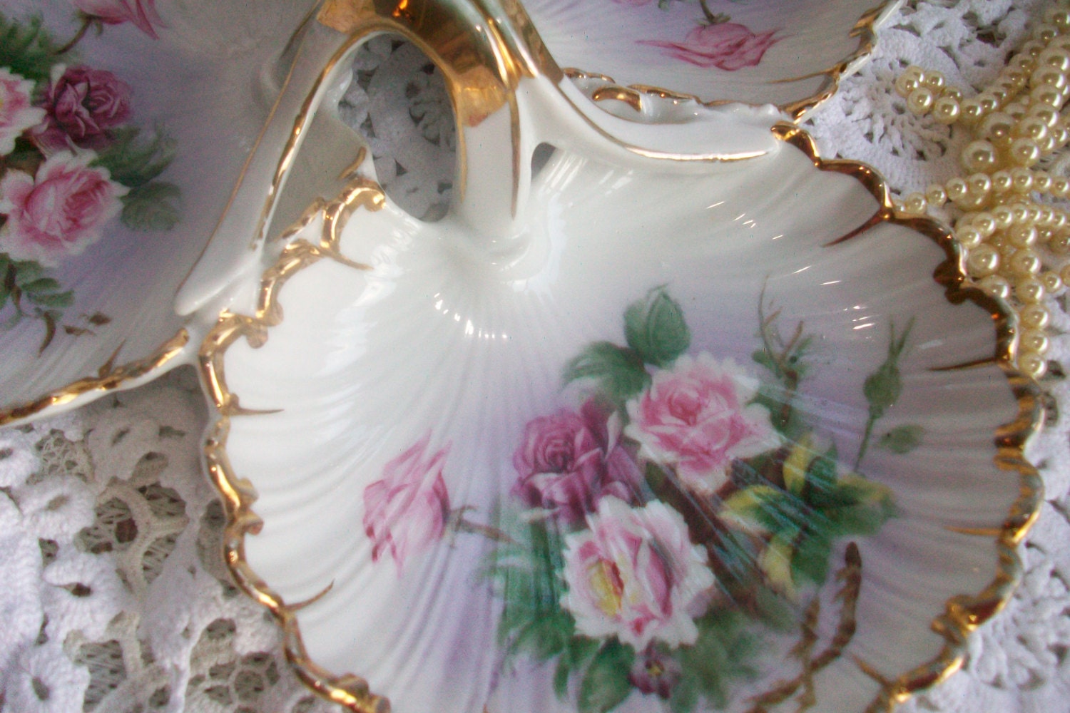 Vintage Porcelain Jewelry Dish Elegant Roses Floral French