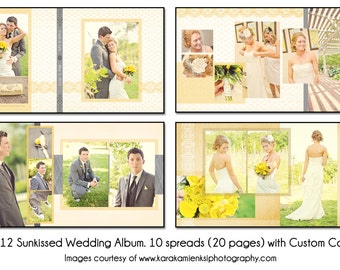 PSD Wedding Album Template - SUNKISSED - 12X12 10 spread (20 page) design with custom cover