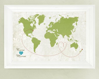 Map Of The World Guest Book Custom Wedding Map, Map Wedding Gift, Guest Book Alternative World Map, Vintage Style Map, Sizes 5"x7" up to 42"x70"