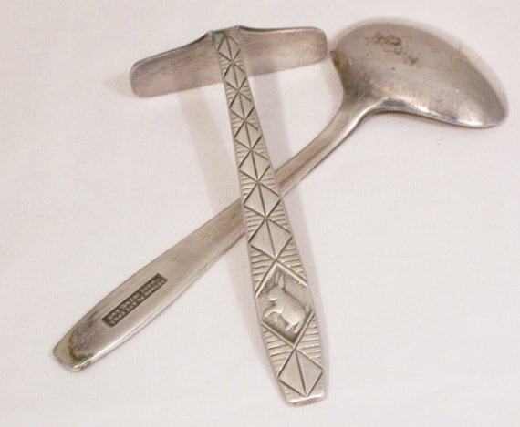 Vintage Baby Spoon and Pusher Yeoman Spoon and Pusher Silver