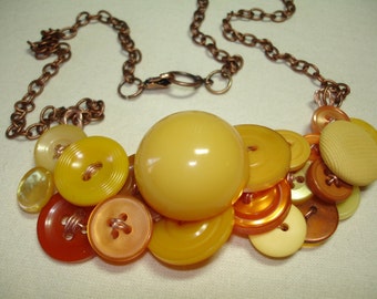 Vintage Button Jewelry -SOLAR FLAIR - Button Necklace - Vintage Buttons and more - Vintage Button Jewelry - Yellow - Amber - BAKELITE
