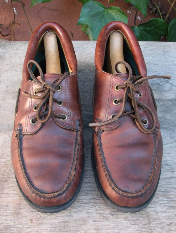 Vintage Sebago Boat Shoes Brown Leather men 9M USA by SKOREVINTAGE