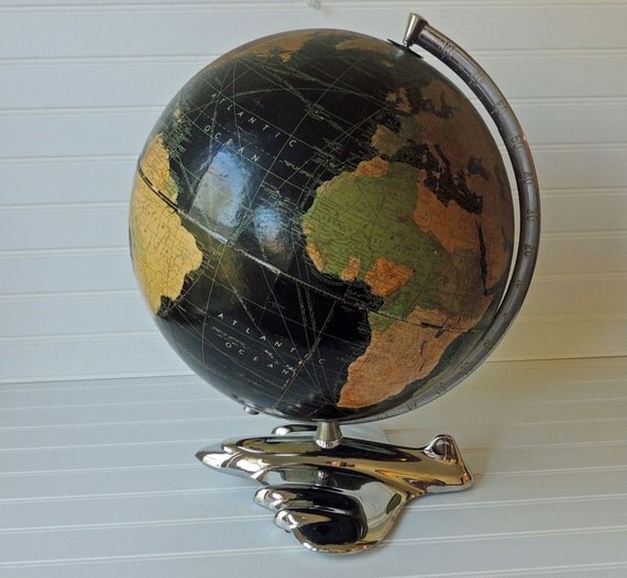 Deco airplane decor vintage meridian oceans Costello Art globe  home 40s black vintage Weber 50s /