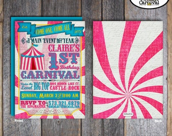Carnival Invitation | Circus Invitation | Carnival Invite | Circus Invite | Carnival Birthday Party | Pink Blue Yellow | Vintage | Printable