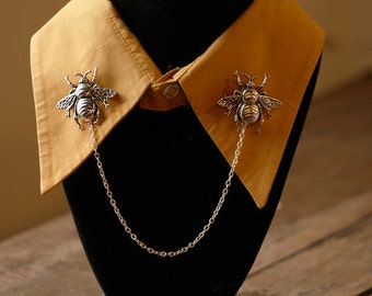 Vintage style collar brooch insect beetle bee bug in silver, gold or antique bronze color