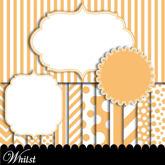 SALE Orange digital paper frame clip art chevron sherbert orange polka scrapbooking invitation stripe paper : p0176 3s0750 IP Il_570xn