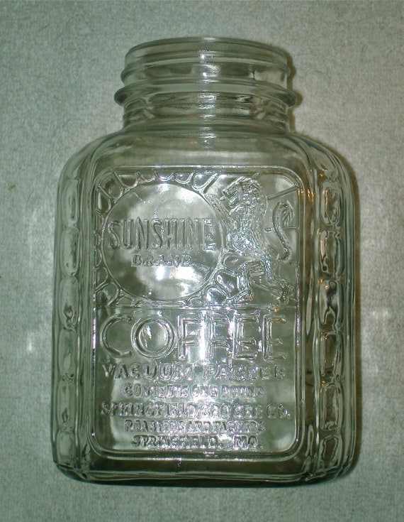 Embossed Vintage Sunshine Coffee Jar Springfield MO Zinc Lid