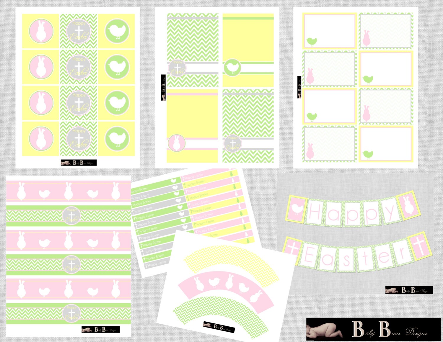 Pastel Easter Party Pack Printable INSTANT by BabyBunsDesigns
