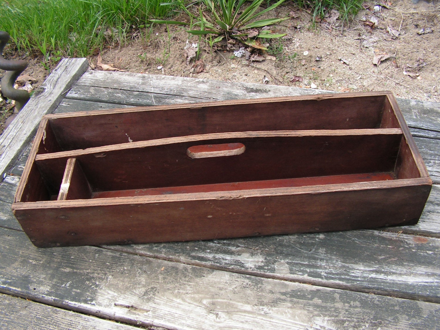 Antique wood tool tray repurpose for home decor.