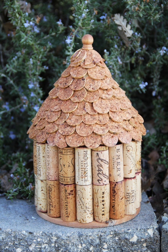 Roundhouse birdhouse wood and wine corks