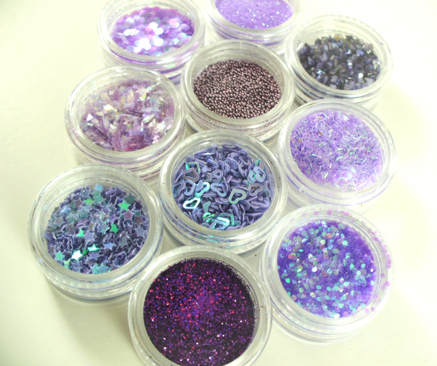 Nail Art Supplies Glitter Mini Pots in Purple set of 10 / Fine