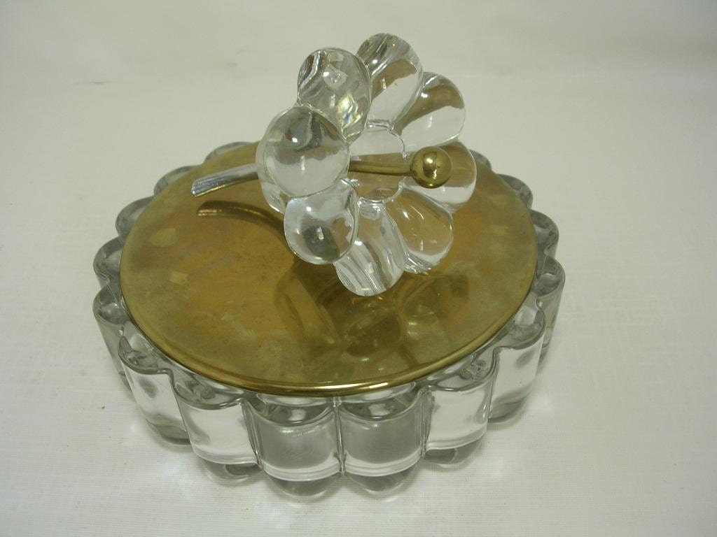 Vintage Heisey Crystolite Candy Dish Dresser Jar Brass Lid