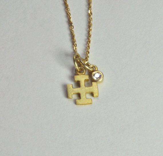 Solid 14K Gold and Diamond Spanish Cross Necklace