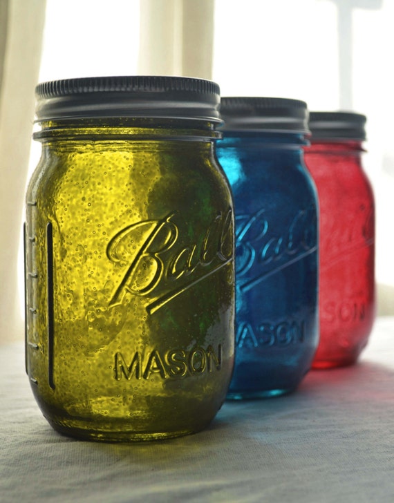 Stained Glass Mason Jars Set of 3 Olive by willowfairedecor