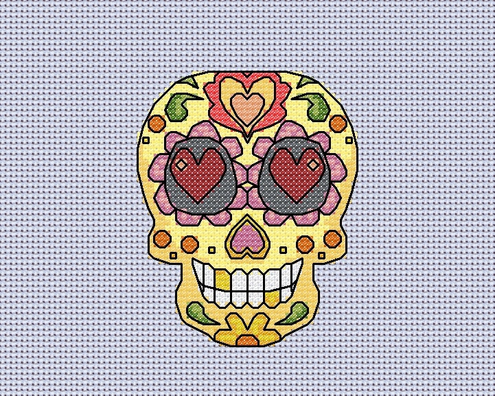 Cross stitch chart sugar skull card pattern by thehappymushroom