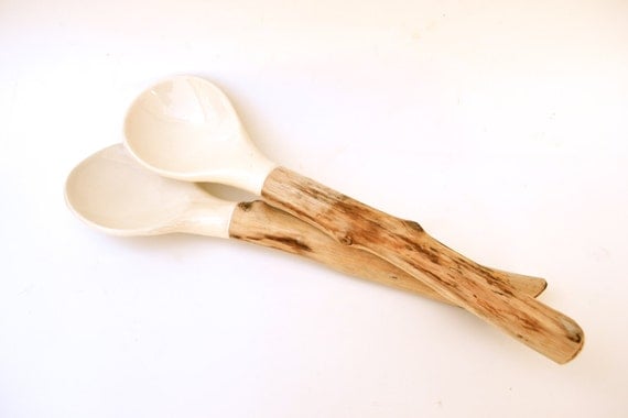 HOLD for Audrey -- Driftwood Porcelain LARGE Serving set & reg spoon