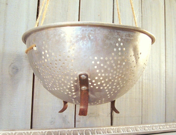 Repurposed Colander Flower Pot Rustic Hanging Flower Pot