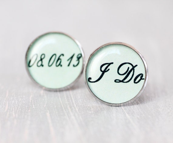 I Do - men cufflinks - Personalized date cufflinks - Mint Weddings Cuff Links - Wedding day keepsake gift for the groom
