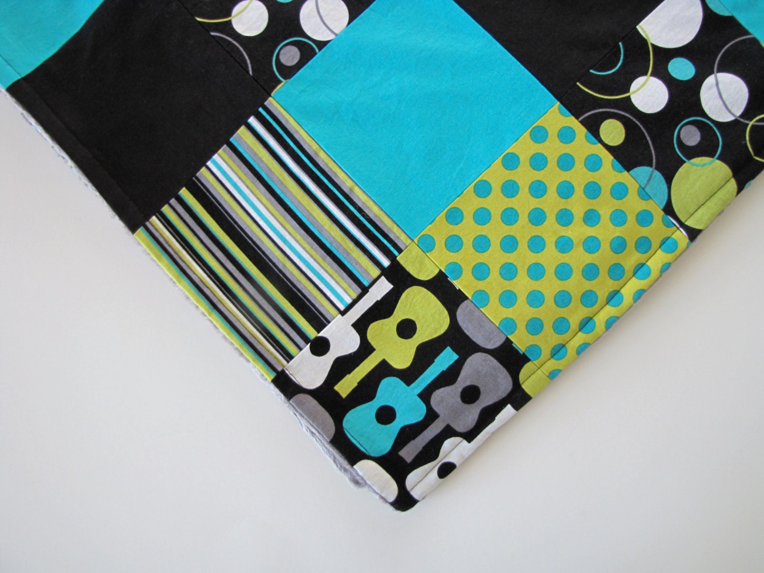 Groovy Guitars Crib Size Patchwork Quilt Blanket with Dot