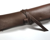 Personalized Genuine Leather Pencil Case - vegetable brown - buffalo black - Thick leather pencil case - by MJK MADE