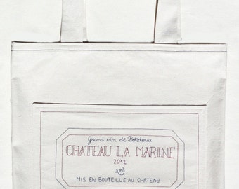 Wine tote bag - Library bag, grocery bag