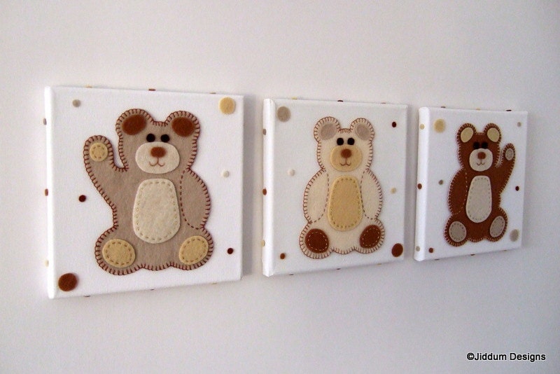 Teddy Bear Set of 3 Nursery Wall Decorations