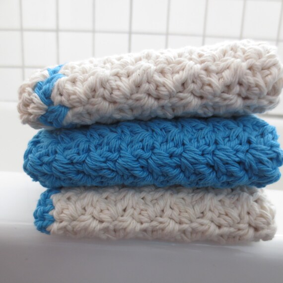 100% Cotton Textured Washcloths: Hot Blue by DemetriasCrochet